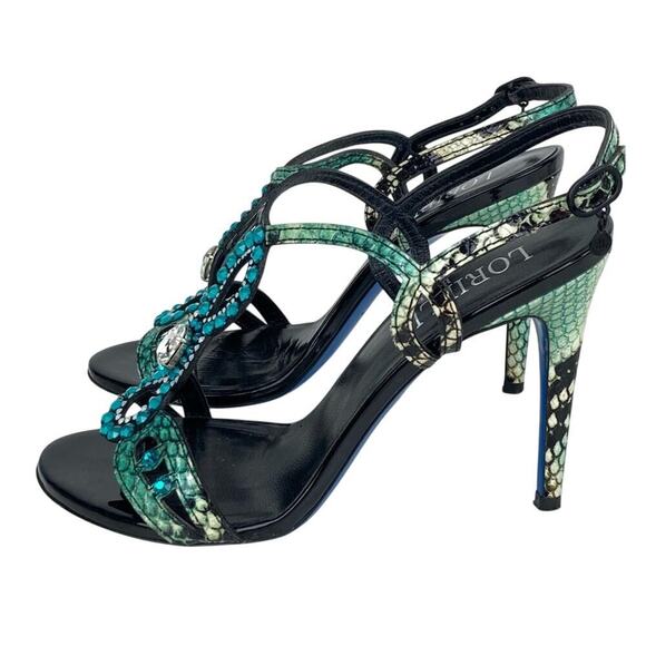LORIBLU Jeweled Leather Sandals Heels - Made in Italy - $570. - Picture 7 of 16
